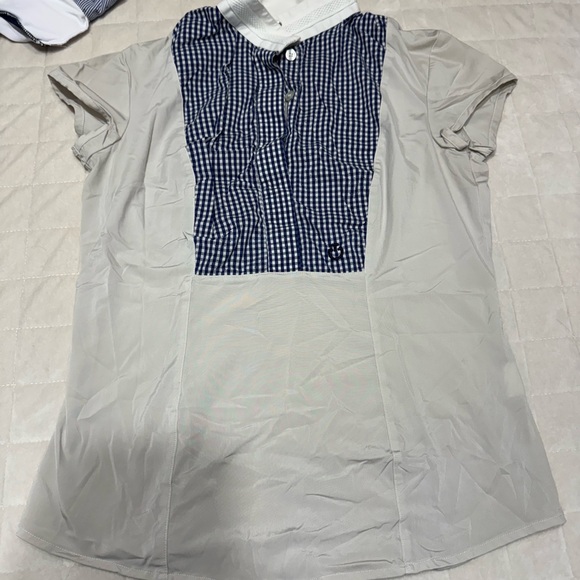 CT Tops - White CT with navy plaid bib